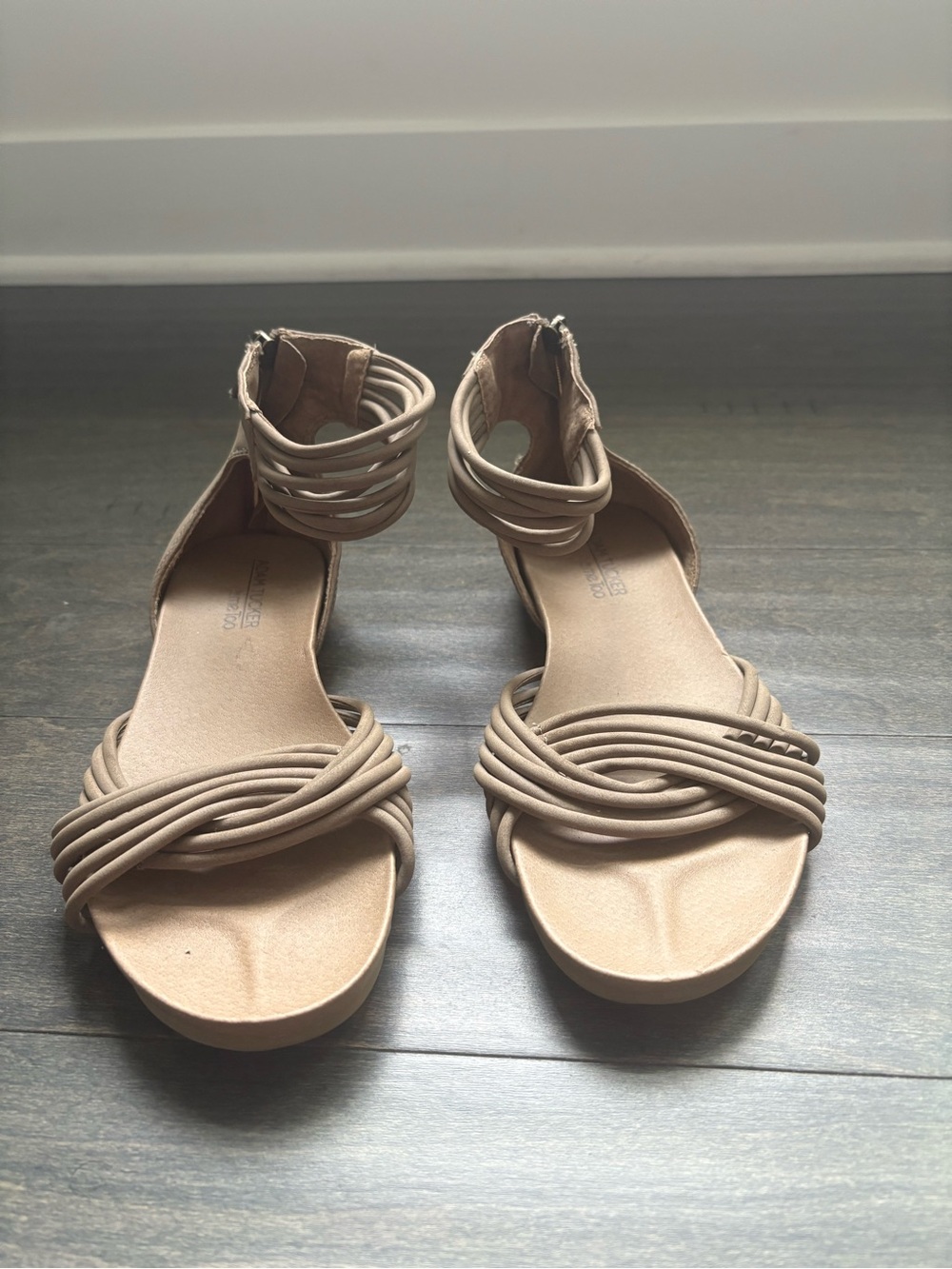 Adam Tucker Taupe Strappy Ankle-Wrap Sandals